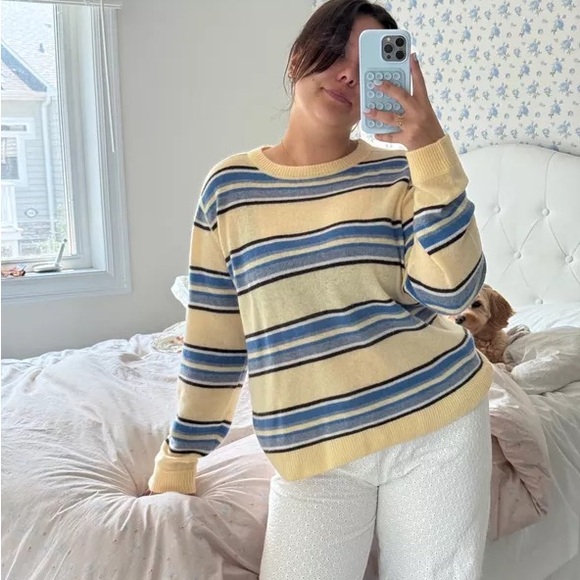 REFORMATION Boyfriend Cashmere Yellow Stripe Sweater S - Picture 2 of 6